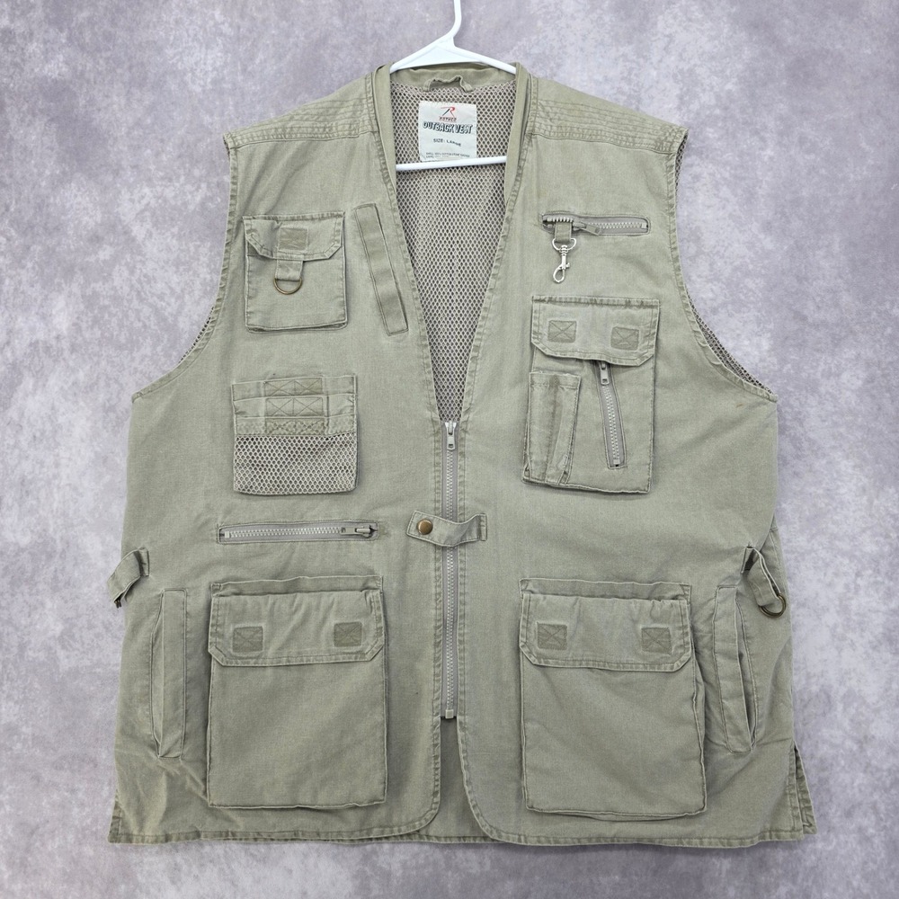 Rothco Outback Vest Mens Large Olive Drab Cotton Fishing Photography Utility